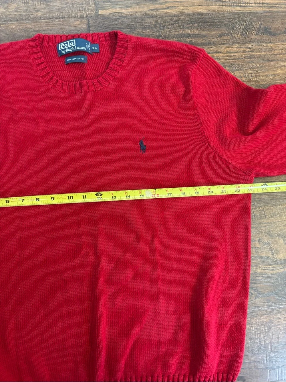 VTG Polo Ralph Lauren PRL Mens XL Red 100% Cotton Knit Pullover Crewneck Sweater